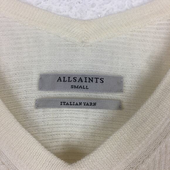 Allsaints Kelsey Cream V-neck Knit Top Lightweight Small Italian Yarn Minimalist - Picture 5 of 14